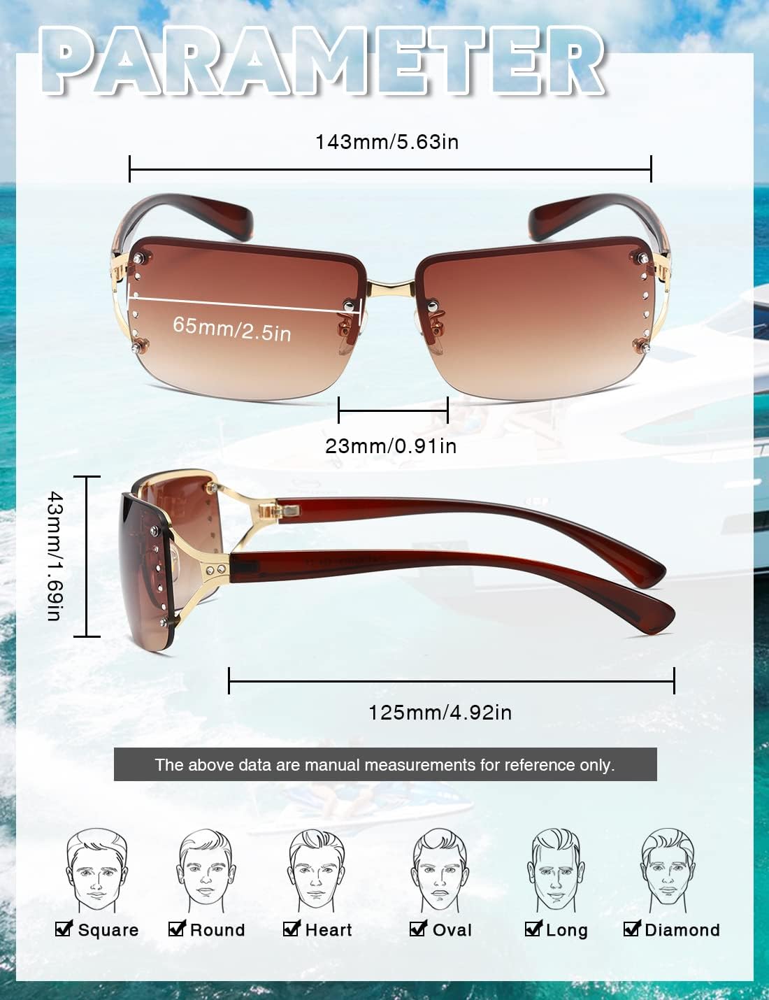 MASDUN Stylish Rimless Frameless Rectangle Sunglasses for Womens Surrounded designer trendy men - Image 3