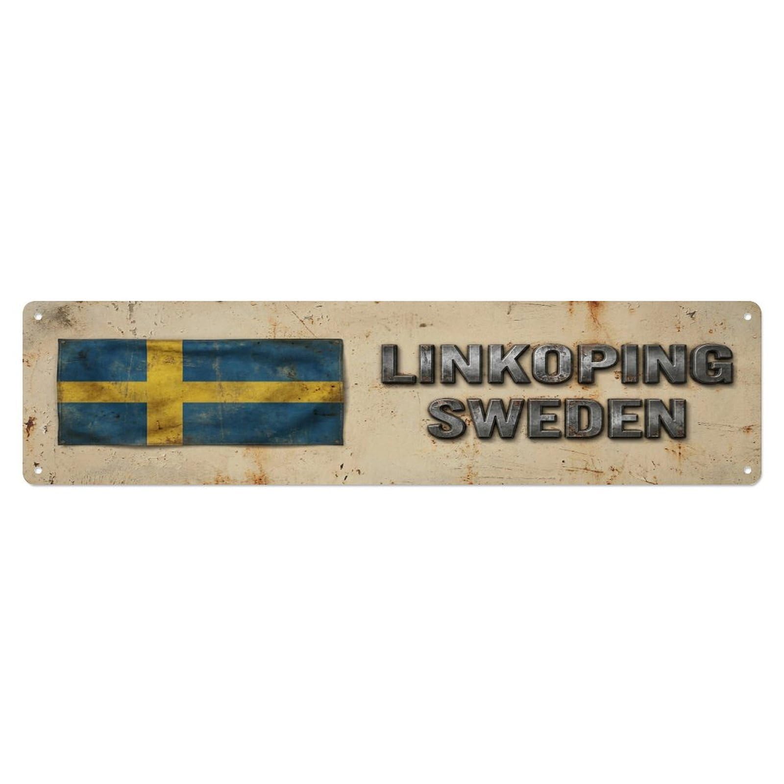Vintage Linkoping Sweden Flag Decor Rustic Travel Metal Tin Sign