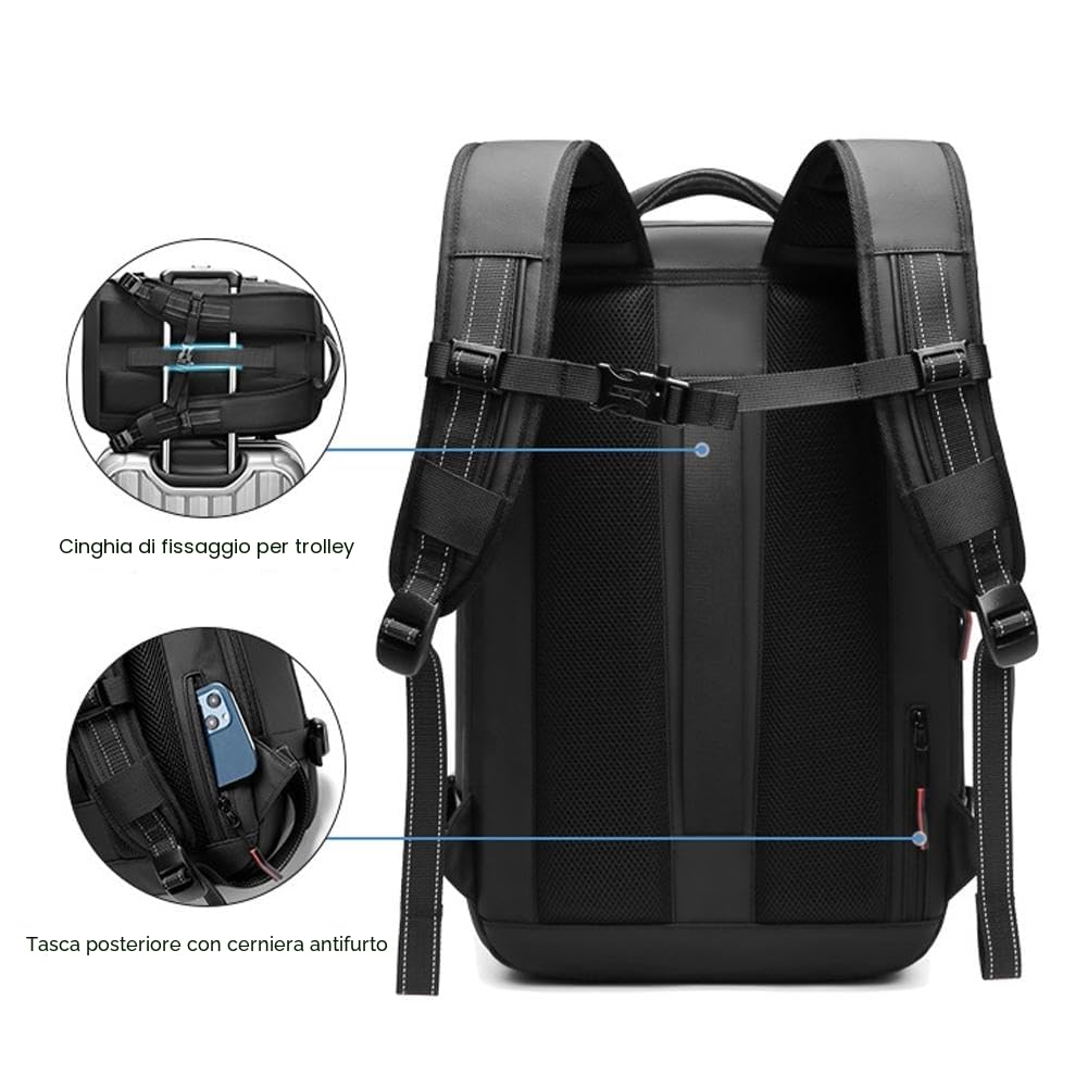 Zaino sottovuoto da viaggio, 62 l, espandibile, con compressione sottovuoto, antifurto, dotato di dispositivo di aspirazione dell'aria