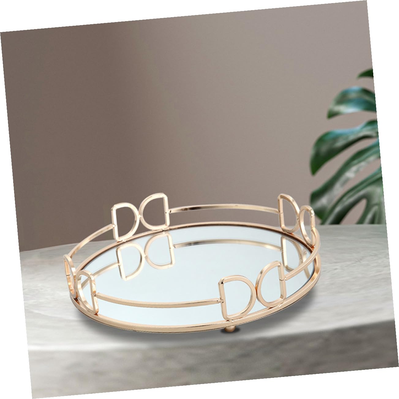 Uonlytech Bandeja Decorativa de Metal Dorada Estilo Nórdico Espejo Resistente para Guardar Joyas y Cosméticos, Uso Múltiple en Fiestas y Festivales