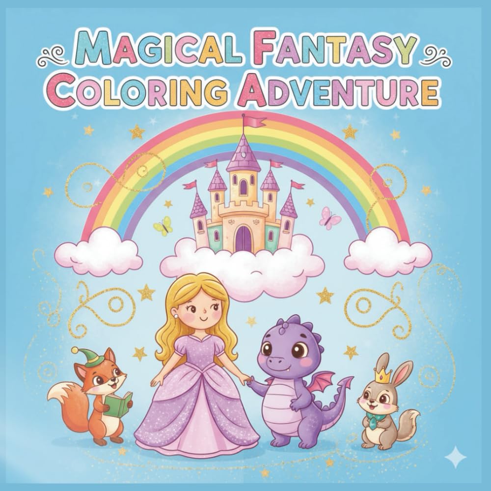 Magical Fantasy Coloring Adventure: A Whimsical Coloring Journey Filled with Cute Fantasy Creatures, Enchanted Lands, and Imaginative Adventures for Kids Ages 6–9