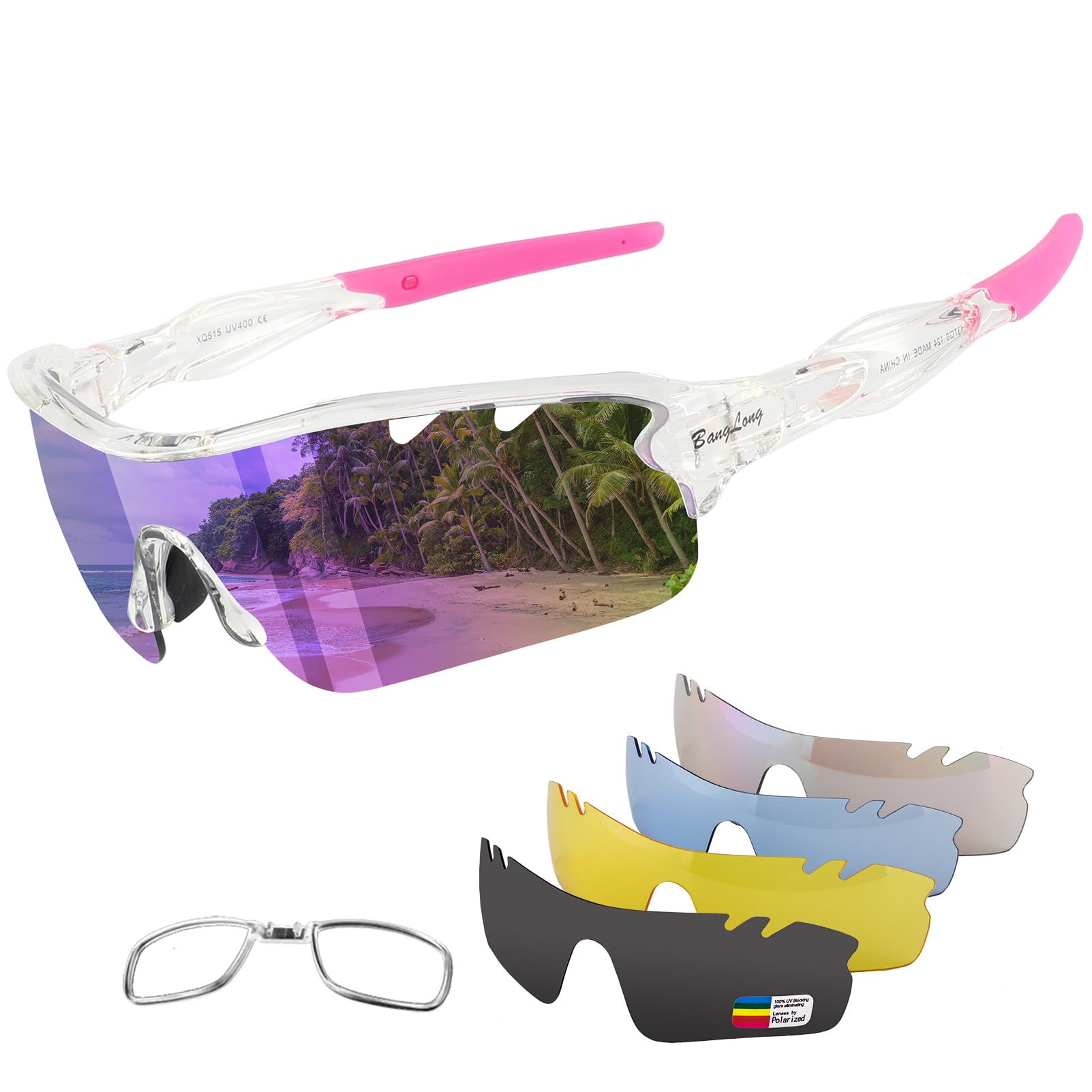 BangLong Gafas de ciclismo con 5 lentes intercambiables, protección UV400, polarizadas, TR90, ultraligeras, ideales para ciclismo, correr, béisbol, pesca
