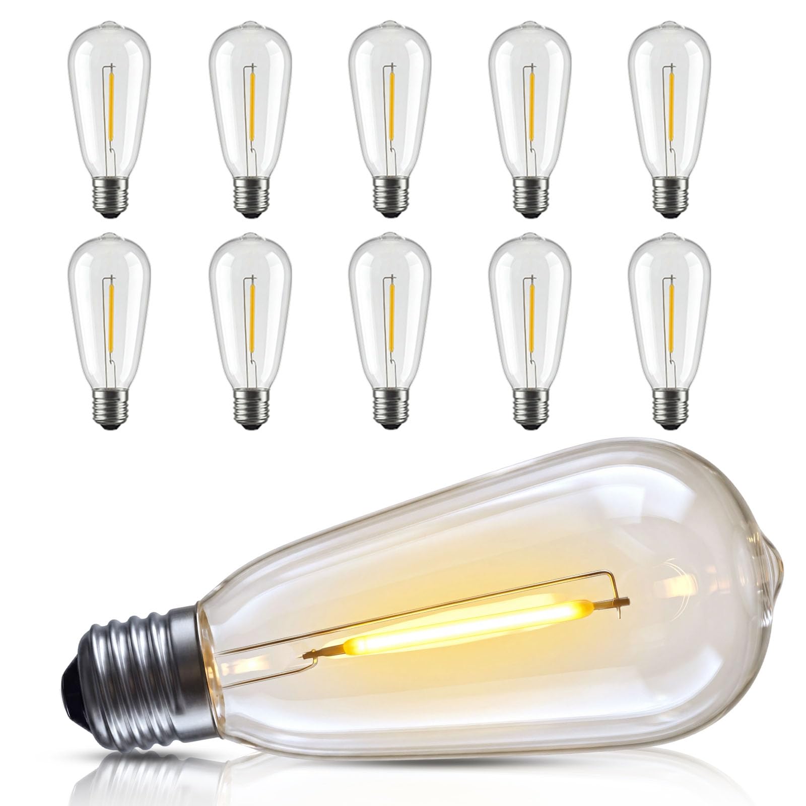 10 Pack ST40 Edison LED Light Bulbs Dimmable, 0.6W Replacement Bulbs for Outdoor String Lights, E17/C9 Intermediate Base Waterproof for Indoor Outdoor