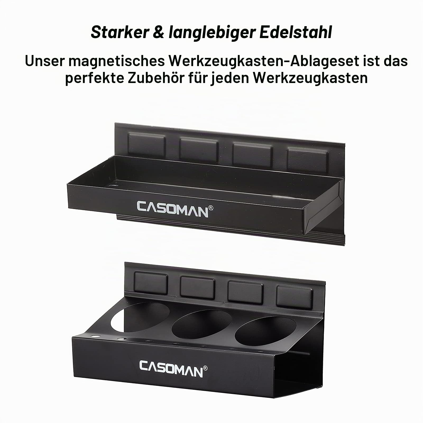 CASOMAN Magnetischer Werkzeugkasten Ablage Ablage Papierhandtuchhalter 4-teiliges Set schwarz vielseitig einsetzbar langlebig Magnete Jede Metalloberfläche