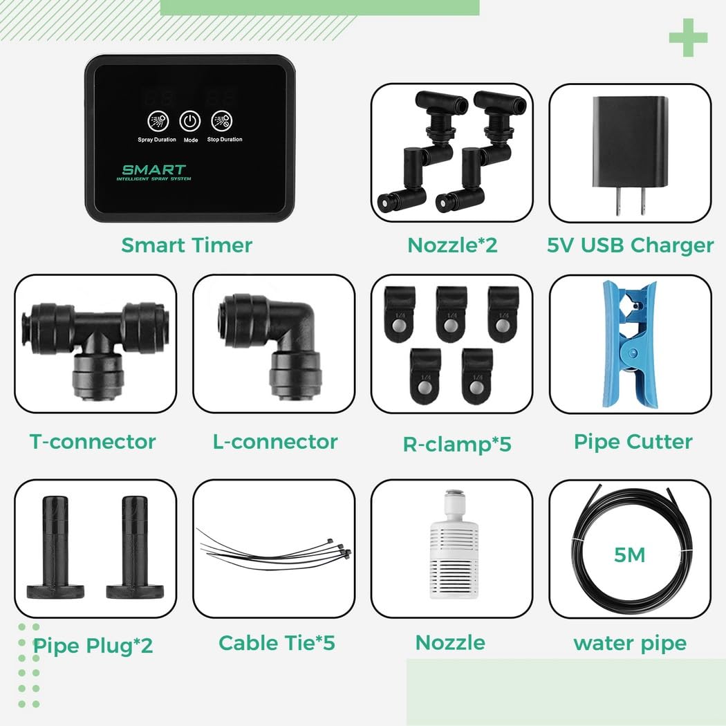 Umidificatore per rettili con timer intelligente, ugelli nebulizzatori girevoli a 360° per terrari, sistema automatico di nebulizzazione dell'acqua con display touch a LED
