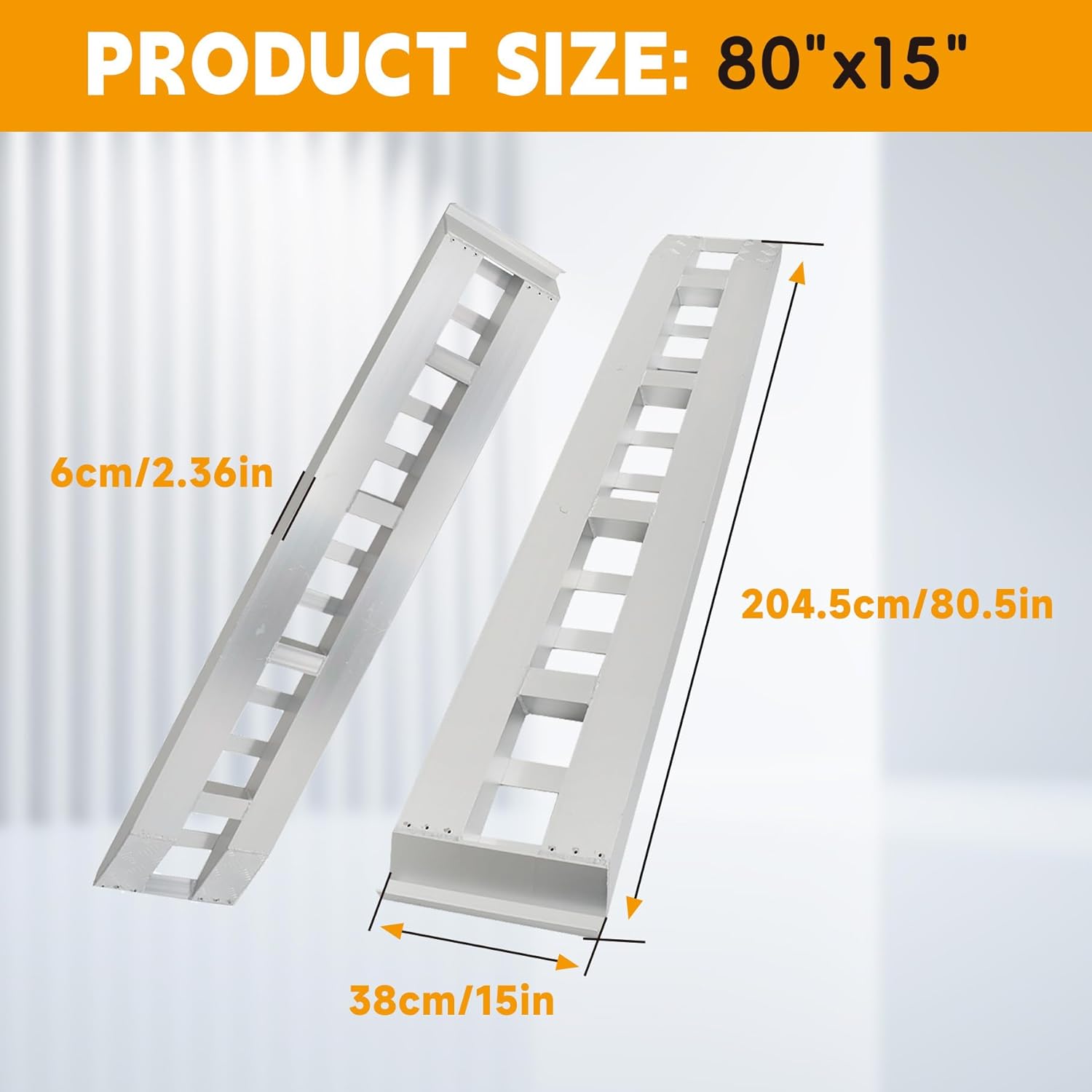 80x15 Aluminum Ramps Car Trailer Truck Hook End 2 Pack 6000Lbs