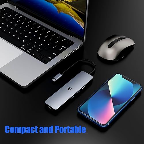 Miniatura 5 de Hub USB C 6 en 1, concentrador multipuerto Tiergrade con salida HDMI 4K, 3 puertos USB-A con transferencia de datos de 5 Gbps, base USB C para