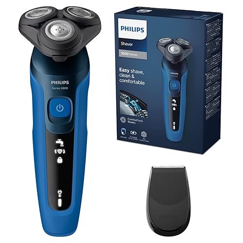 Philips Serie 5000 Afeitadora Eléctrica Hombre, Máquina de Afeitar Barba con recortadora, 27 cuchillas, Cabezal flexible 360º, 50min de uso, En Seco y Húmedo, Recargable, Funda, S5466/18, Azul Negro - Chollo en Belleza