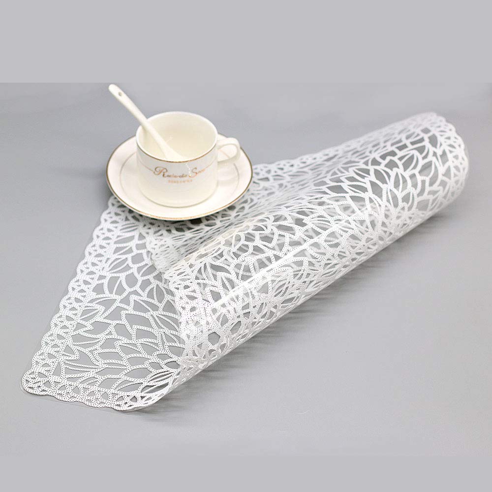 Kreatur Plastic White Waterproof Placemats Set of 6 for Dining Table Wipe Clean Washable Tablemats Vinyl PVC Table Mats for Kitchen