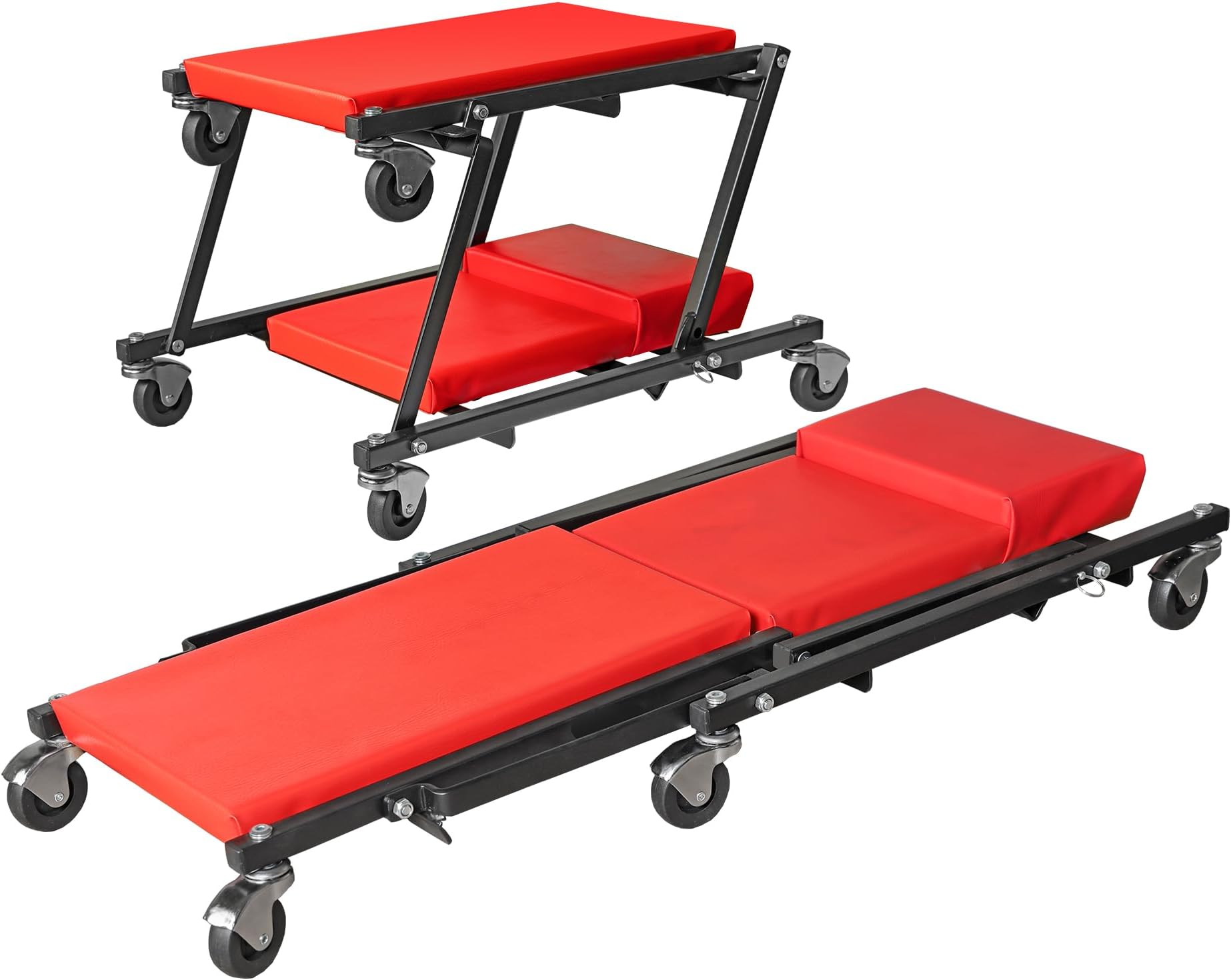 BIG RED ATR6505R Torin Foldable 36" Creeper and 22" Rolling Seat, 250 lbs Capacity - Red