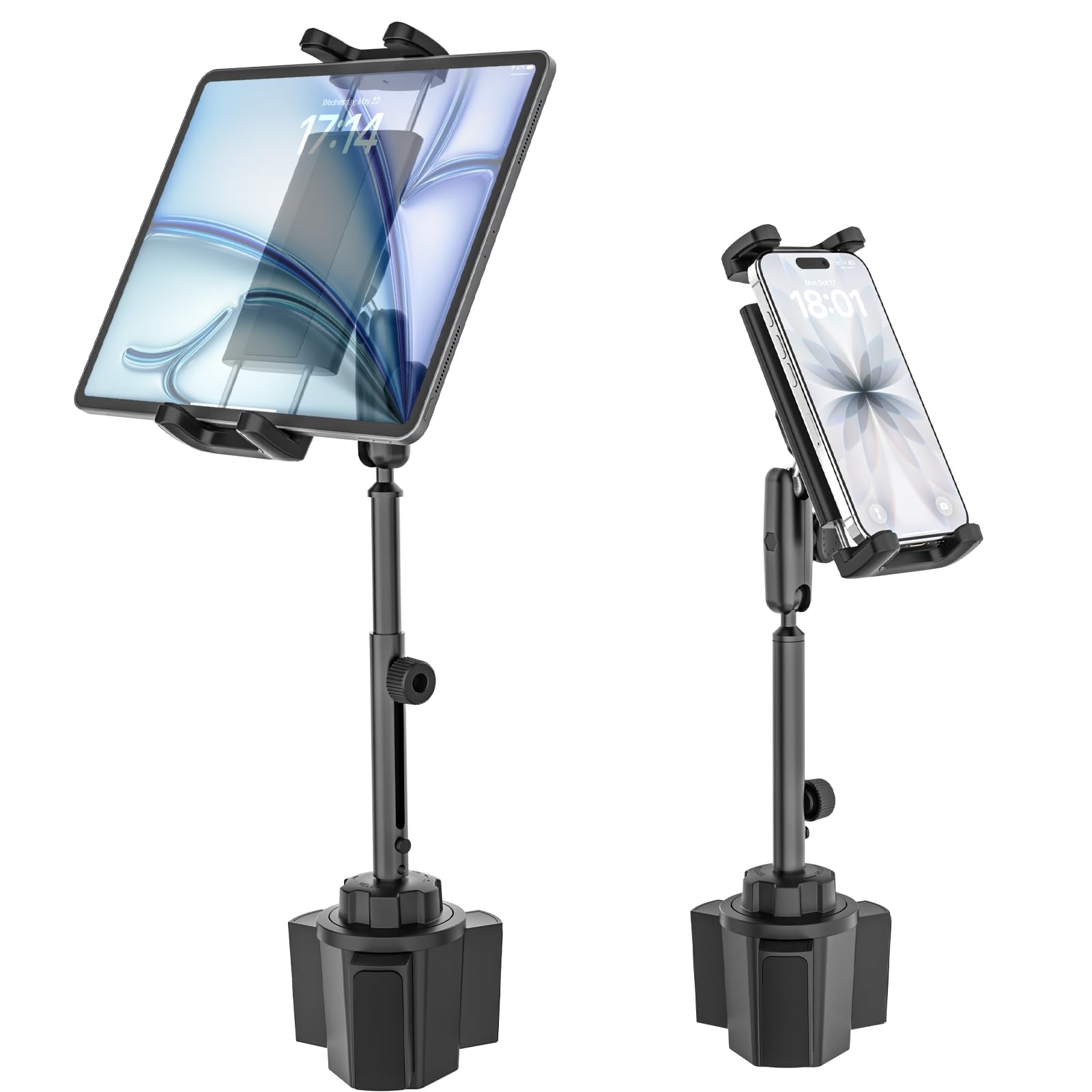 Getränkehalter Auto Tablet Halterung, PKW LKW Becherhalter Tablet Halter mit Metall Teleskoparm, Universal KFZ Becherhalter Handy Halter for iPad Pro Air Mini, Samsung, 4.7-13 Zoll Tablets