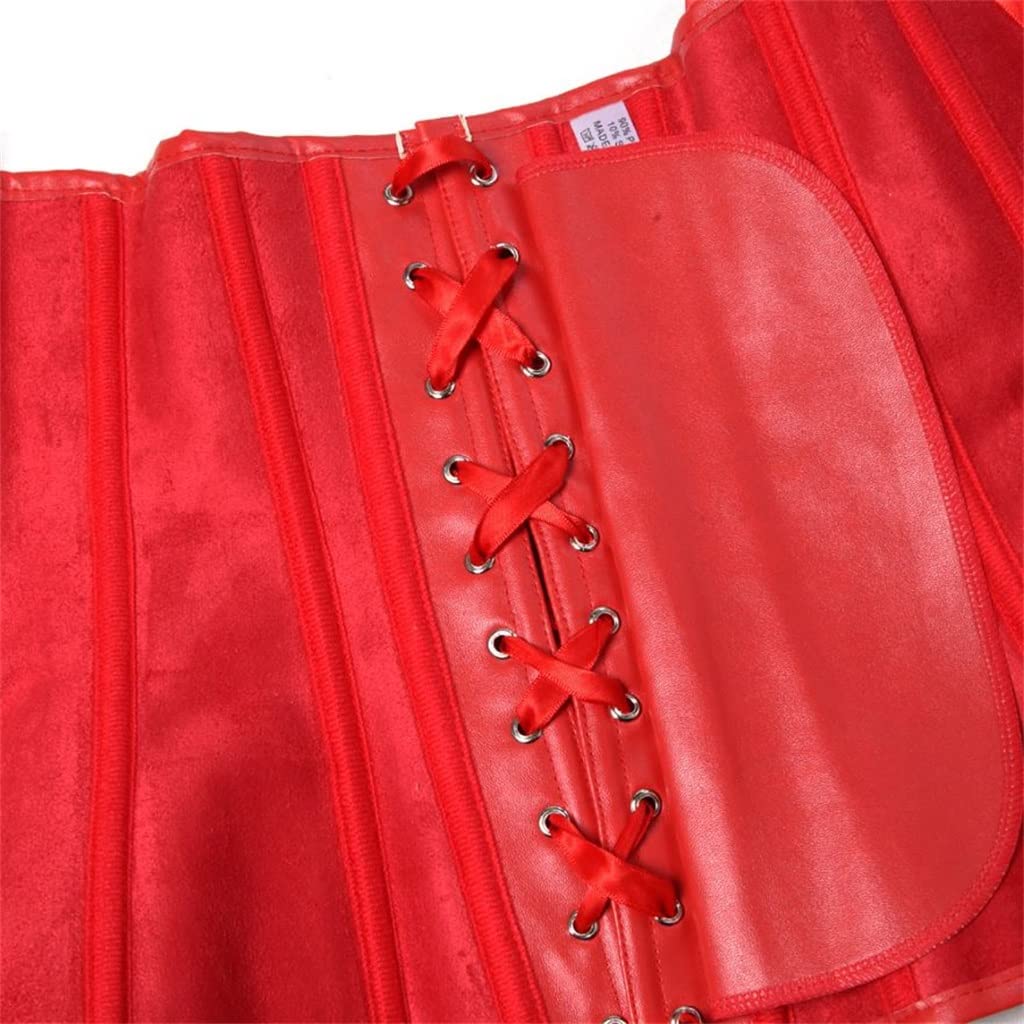 Seksowne gorsety z zamkiem błyskawicznym z przodu plus rozmiar damskie gorsety i gorset bielizna top ze skóry steampunk S-6xl(Red, L)