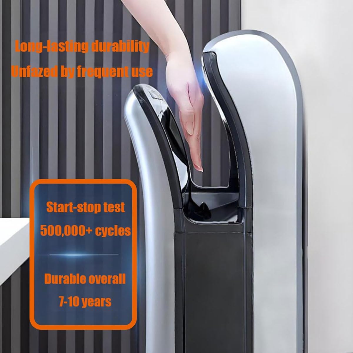 Sèche-mains électrique mural 1800 W automatique à jet double face pour salle de bain, séchage rapide et économe en énergie