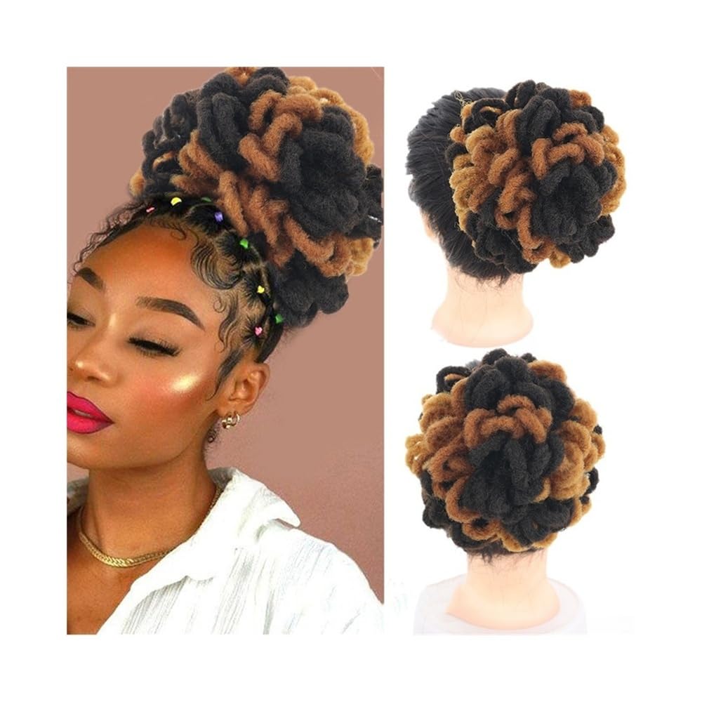 Syntetyczny DreadLock Afro Puff Hair Bun Chignon Sztuczne loki Clip In Sznurek Kucyk Ogon Kawałki włosów (4-27-30)