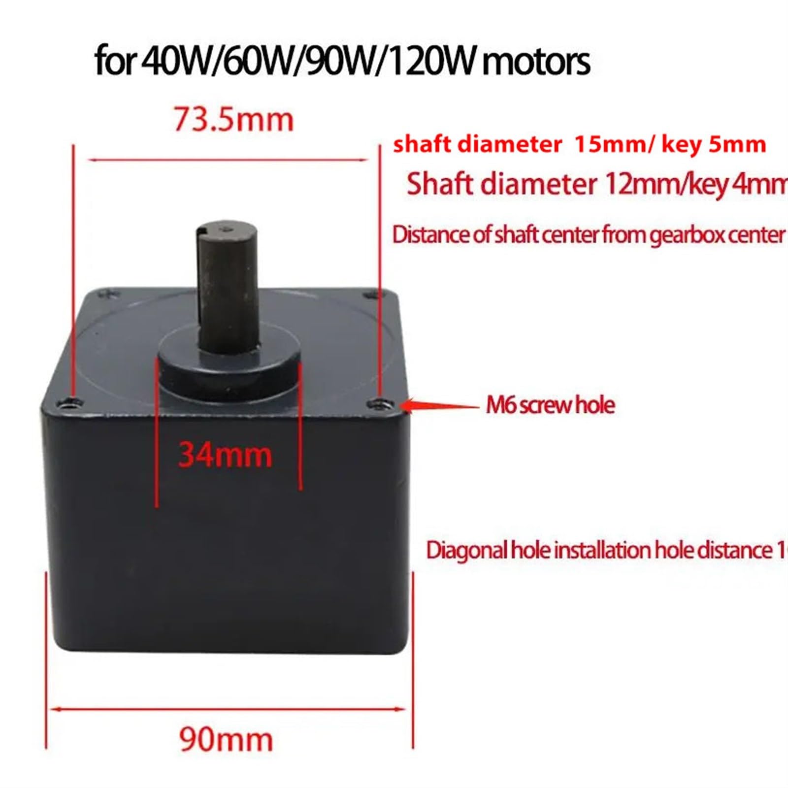 1 sztuka 12 mm wał mimośrodowy 90 x 90 mm rama głowica przekładni 40 W 60 W 90 W 120 W silnik z regulacją prędkości AC 5 GN, redukcja momentu obrotowego (12,5 K)