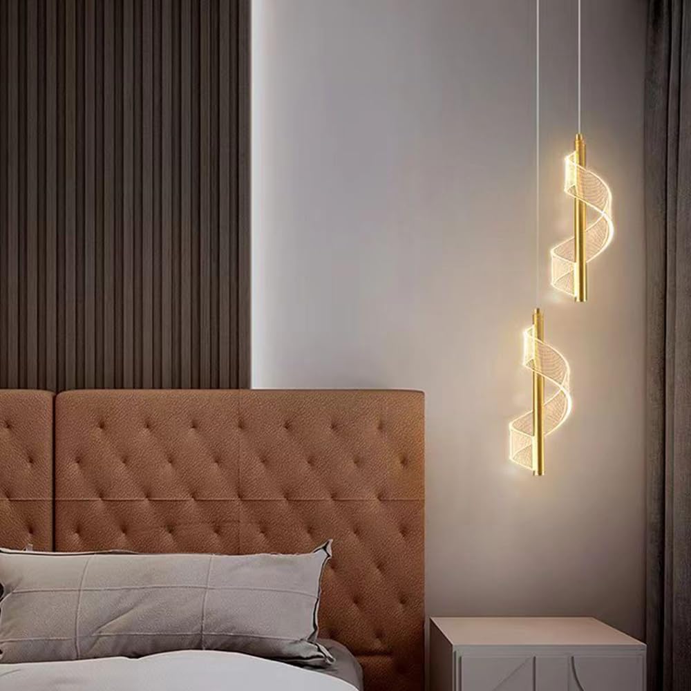 XINYASEE Suspension LED Moderne Lustre, Réglable en Hauteur, Dimmable, Pendentif Lumière Créative pour Salle À Manger, Salon, Restaurant (Doré, Double Tête)
