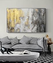 Handmade Abstract Art on Canvas Painting with Acrylic Colors Grey & gold edition 100 * 70