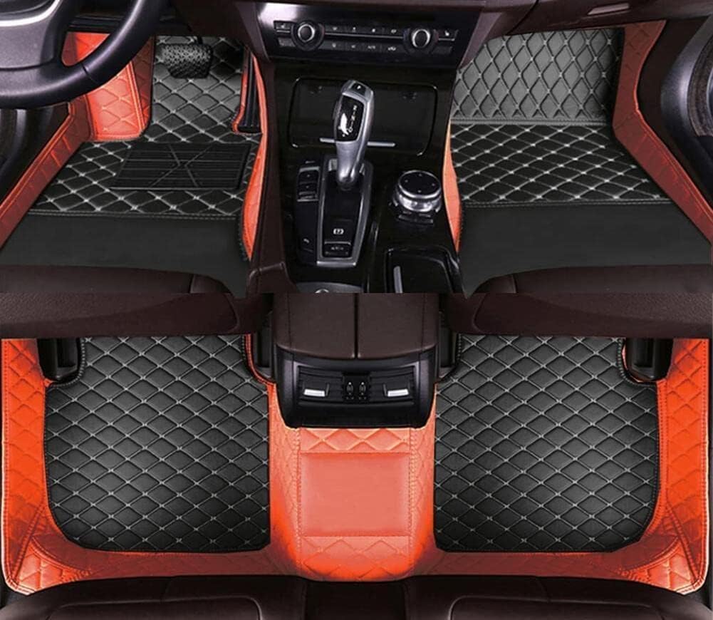 Custom All-Weather Protection Leather Car Floor Mats for Cars Sedan SUV Sports Car Waterproof Floor Mat (Orange)