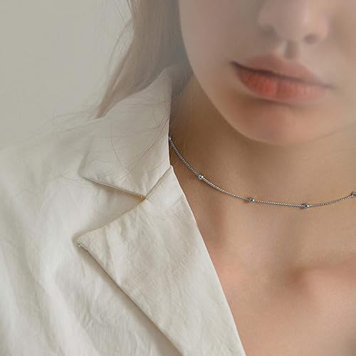 Miniatura 4 de ChicSilver Gargantilla de cadena de plata de ley 925, delicado collar de satéliteestrelladiscocorazóncruz de 13 pulgadas (con caja de regalo)