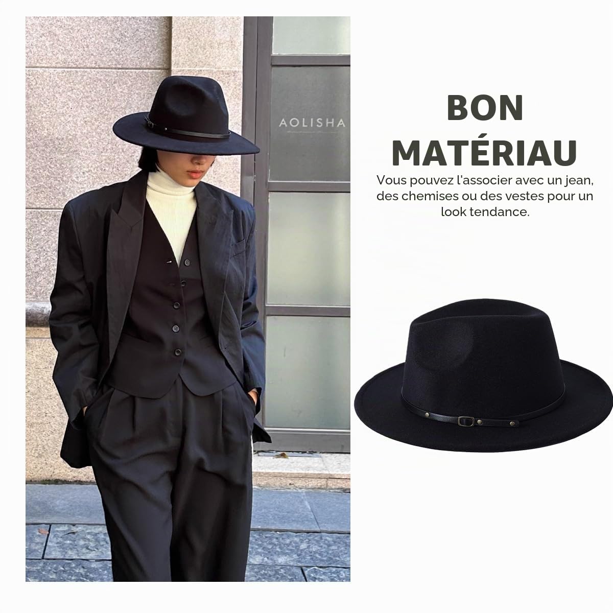 ericotry Chapeau Fedora Classique Unisexe en Laine mélangée avec Boucle de Ceinture à Large Bord pour Homme Femme fête de Mariage Spectacles de Talents et Usage Quotidien
