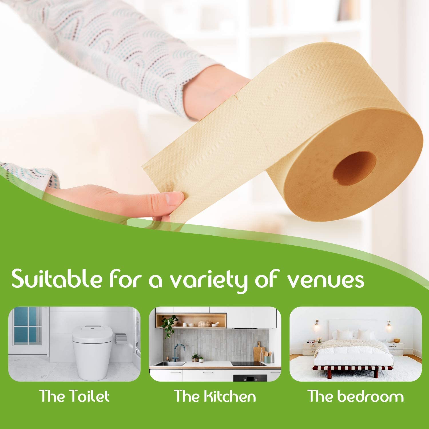 WBM Care W8103-B4-P30-1 - Carta igienica in bambù, forte e flessibile, a 3 strati, completamente naturale, priva di alberi e sicure per l'igiene, 250 fogli, 30 rotoli