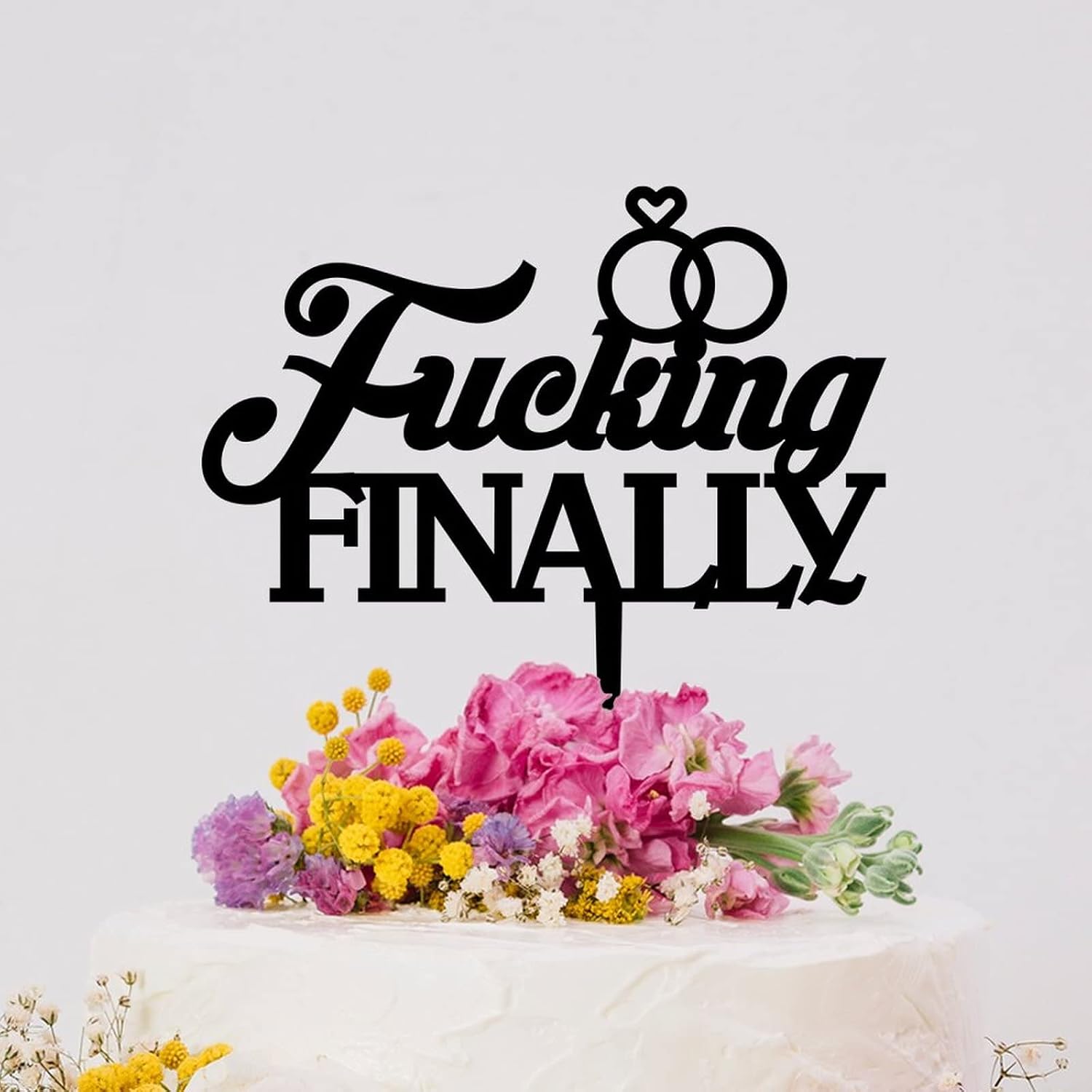 Fucking Finally Rings Rustic Cake Topper For Wedding Anniversary Cake Toppers Bridal Shower Cake Topper Wedding Cake Topper Acrylic Black Cake Topper Wedding Gift Couple Married Cake Toppers
