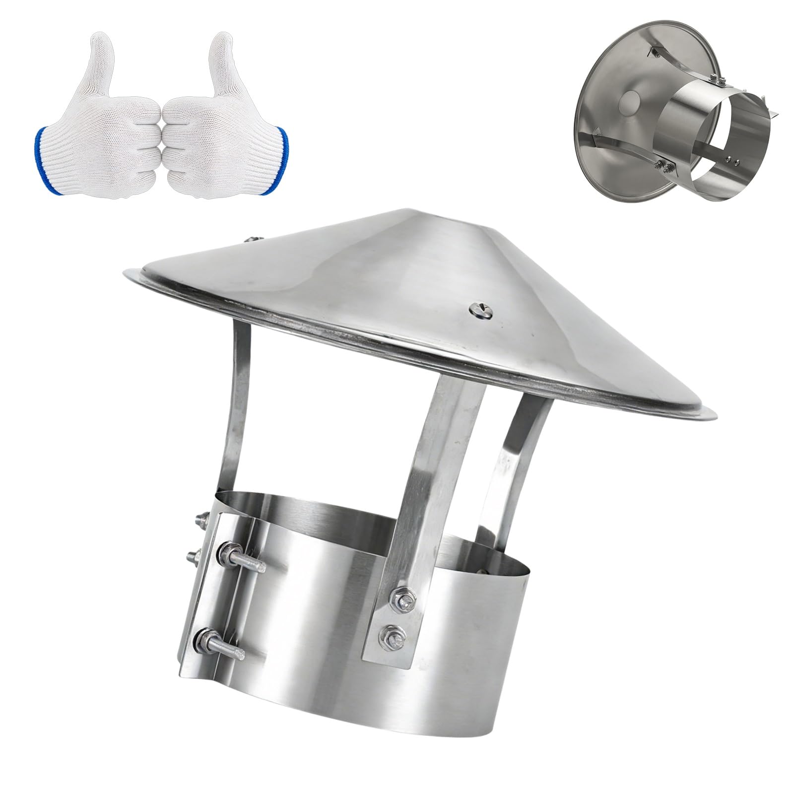 WHOROB 75 90 110 120 150 180 200mm Chimney Caps and Cowls, Round Rain Snow Hat 304 Stainless Steel Chimney Cowl, Roof Vent Pipe Cover for Wood Burning Stove, Flue(230mm/9in)