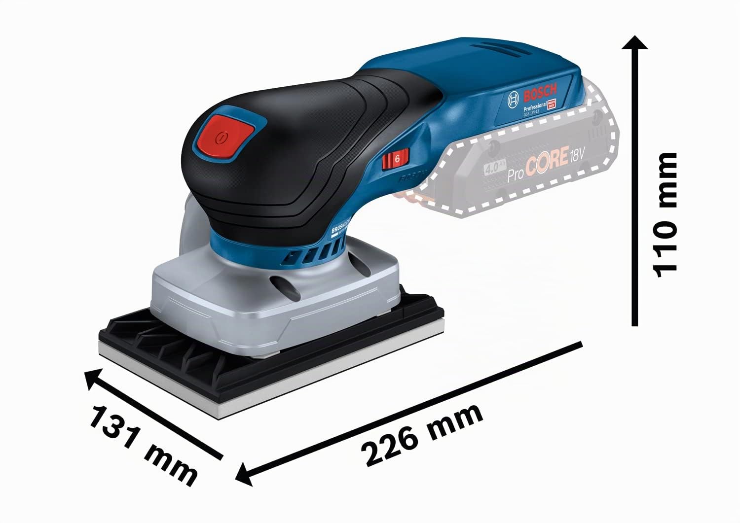 Bosch Professional 18V System Levigatrice orbitale a batteria GSS 18V-13 (motore brushless, sacchetto raccoglipol.,3 piastre abrasive,3 fogli abrasivi, piastra foracarta, L-BOXX, senza batt./caricab.)