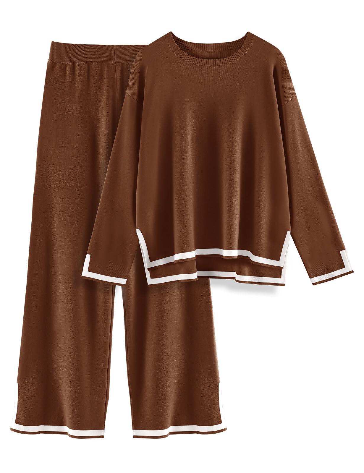 CMTOP Tuta Donna Completo Elegante 2 Pezzi Casual Tute da Ginnastica Tailleur Girocollo Maglia a Maniche Lunghe e Pantaloni a Gamba Larga Autunnale Invernale Completi Per La Casa