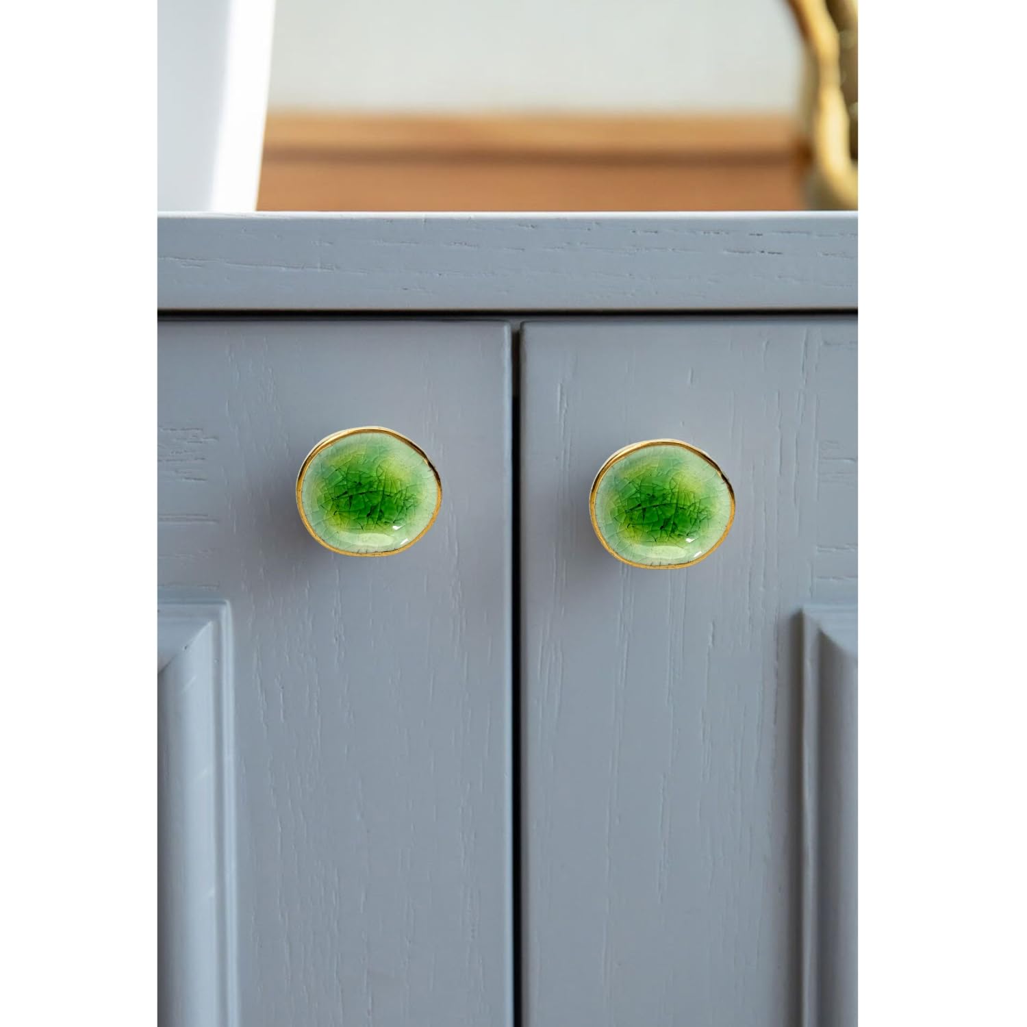 Perilla Home Keramik-Türknäufe, dekorativ, rund, mit Schraube, für Schrank, Schublade, Kommode, Schlafzimmer, Küchenschrank, Kleiderschrank, 4,2 x 3,8 x 3,2 cm, 6 Stück (Nantes Green)