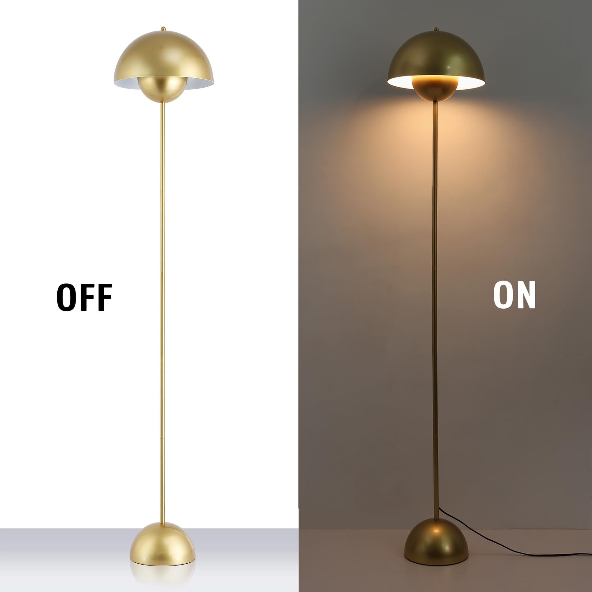 Alpinaluz Lámpara de Pie Dorada de Aluminio con Pantalla de Forma Parabólica Abovedada: Estilo Clásico, Moderno y Nórdico, Ideal para Salón y Comedor con Casquillo E27