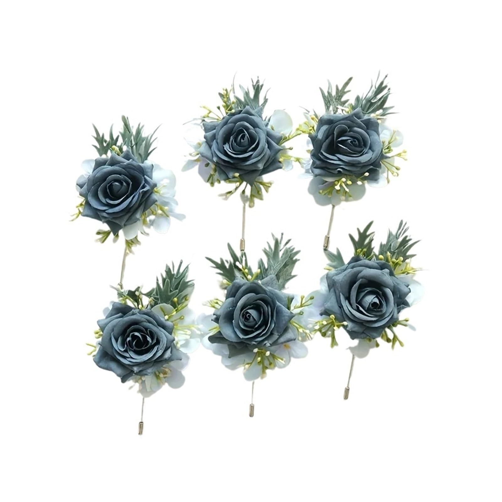 MQFBNNP Wedding boutonniere Deep Blue Rose Wedding Wrist Corsage and Boutonniere(6Pcs Boutonnieres)