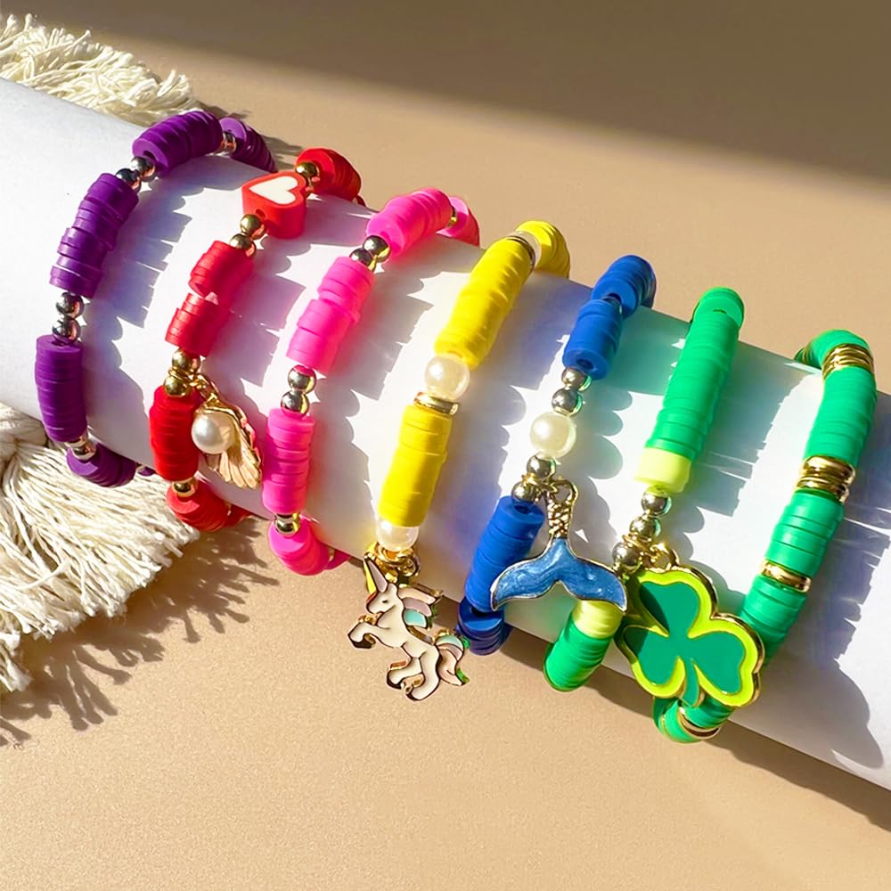 Cuentas de arcilla de 10 hebras, cuentas Heishi para apilar pulseras, cuentas de arcilla morada para adultos, kit de cuentas de arcilla plana para pulseras de la amistad, kit de fabricación