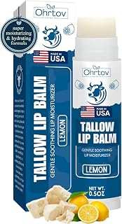 Beef Tallow Lip Balm – Natural Tallow Beeswax Chapstick – Hydrating Moisturizer Grass Fed Bison Tallow Balm Lip Care – Soothes Chapped, Dry Lips, Sensitive Skin – Long Lasting & Vitamin Rich USA-Made