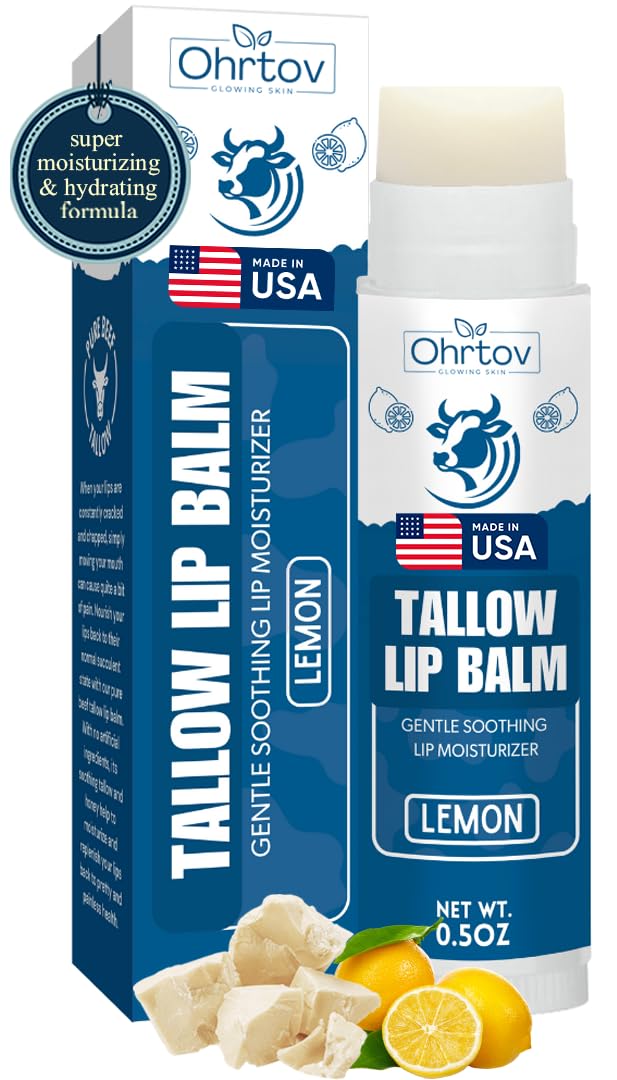 Beef Tallow Lip Balm Natural Tallow Beeswax Chapstick Hydrating Moisturizer Grass Fed Bison Tallow Balm Lip Care Soothes