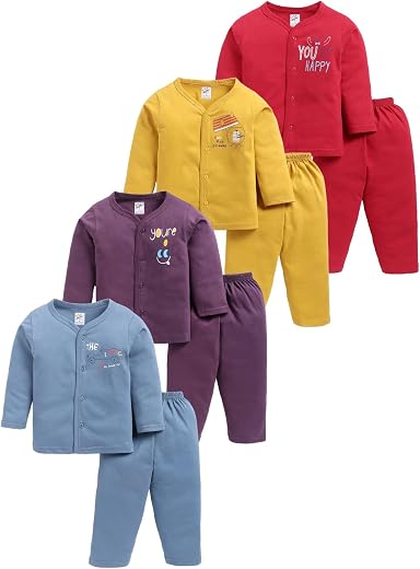 Universal Stars Pure Cotton Full Sleeves Front Open Tshirt and Full Pant Set for Infants