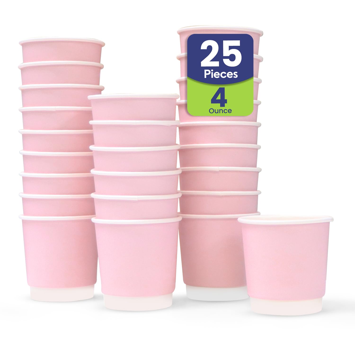 SNH Packing Disposable Double Wall Paper Coffee Cups 25-Pack, 4 oz Capacity, Pink