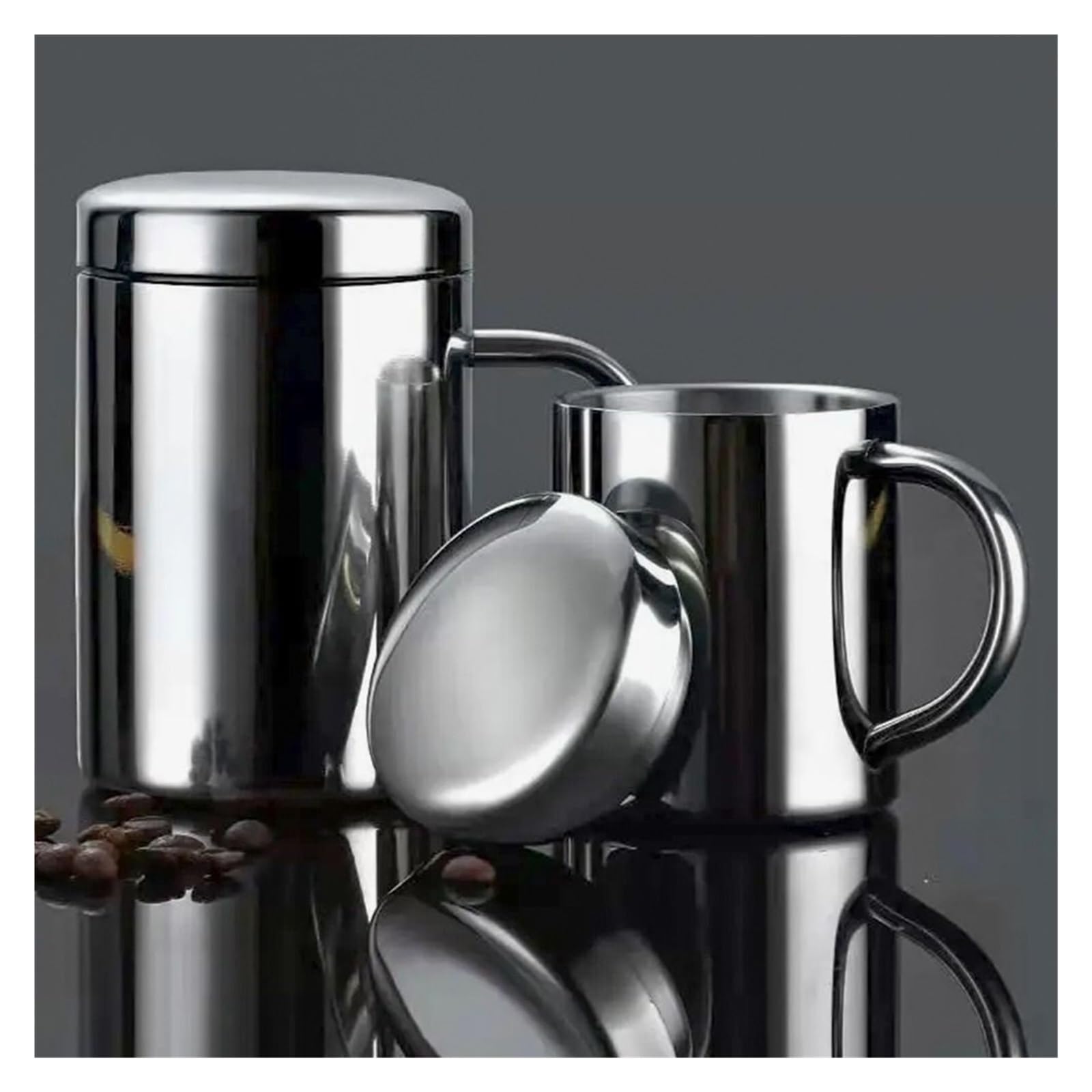Taza de café acero inoxidable, taza antiescaldado doble capa, vaso térmico portátil for bebidas, té y jugo para Casa y Oficina(With lid 400ml)