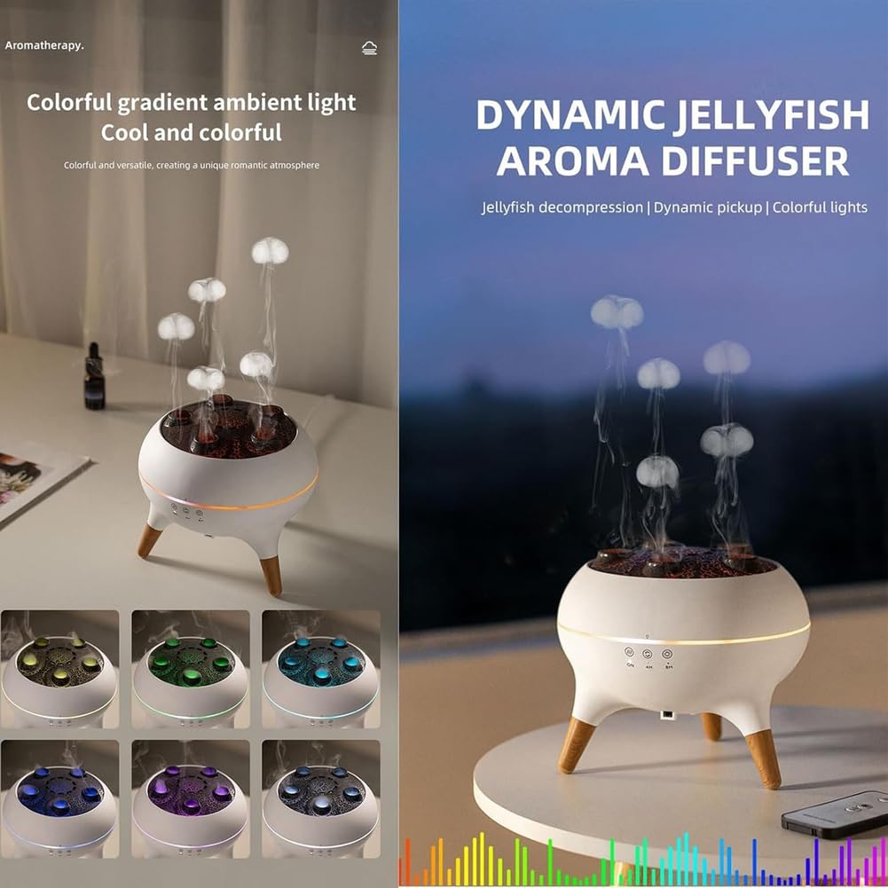 Diffusore di Oli Essenziali Umidificatore d'Aria Dinamico Medusa Diffusore di Aromi da 250 Ml con 7 Luci A LED, Telecomando, Spegnimento Automatico E Timer, per Camera da Letto, Ufficio, Yoga
