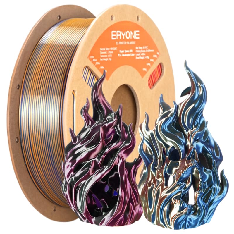 Image of ERYONE Silk Filament PLA+ 1.75mm Shiny 3D Printer Filament, Multicolor PLA 4 in 1, 1kg (2.2LBS) /Spool, HS Silk Quadruple Color Splendid Quartet (Red & Yellow & Blue & Green)