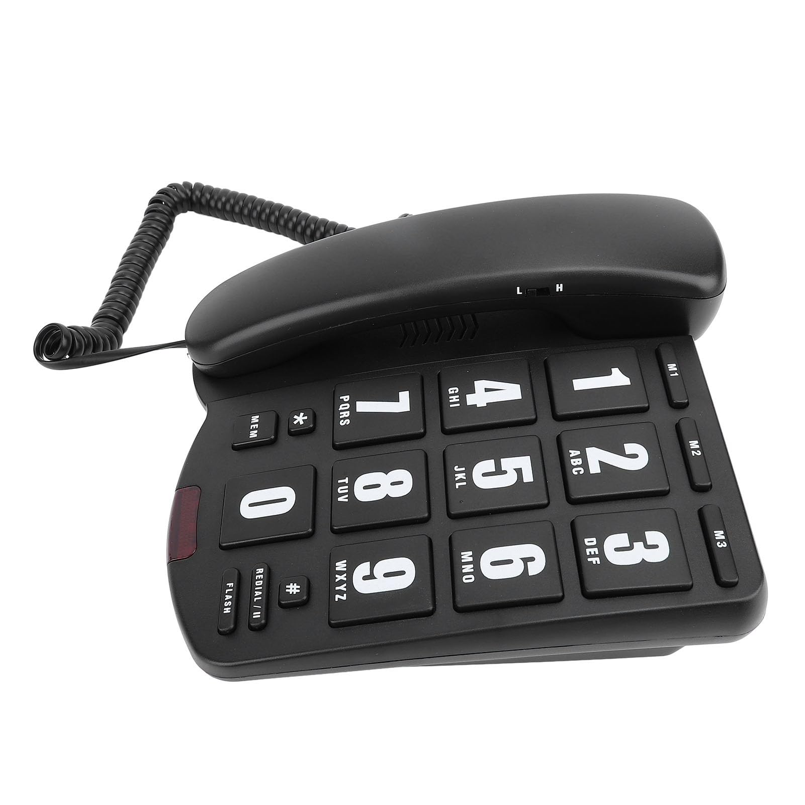 Telefono di Casa, Volume Regolabile Composizione Rapida Avviso Lampeggiante Tasto Grande Telefono con Filo per Casa per Anziani (BLACK)