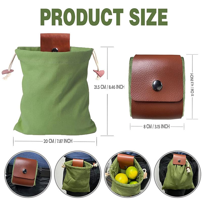 Canvas Drawstring Storage Bag with Leather Flap, Army Green, 8.5 x 7.9 inches, Large Capacity Pouch (army green)4