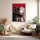 LMYCHENG Pintura en lienzo de pantera negra, pósteres de tigre blanco, arte mural de animales, retratos de vida silvestre, pósteres con fondo rojo (60 x 80 cm/sin marco)