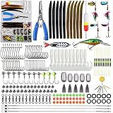 Fishing Tackle Kit, 193pcs Tackle Box with Tackle Included Pilers Fishing Lures Spinner Bait Spoon Worms Bobbers Jigs Fishing Hooks Starter Equipment Gifts & Gear for Bass Trout Walleye