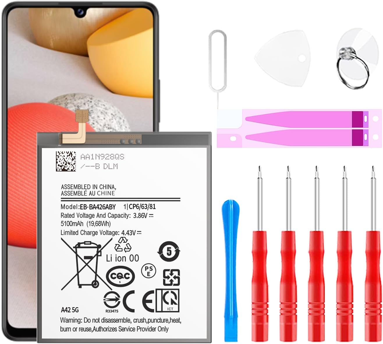 Galaxy A42 5G Battery,5100mAh EB-BA426ABY Replacement Battery for Samsung Galaxy A42 5G SM-A426U SM-A426U1 Galaxy A32 SM-A326U SM-A326U1 Galaxy A72 SM-A725F Tool Kits