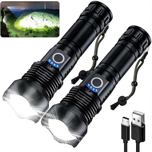MILAOSHU Rechargeable Flashlights 200000 High Lumens, Waterproof LED Flashlight for Emergencies, High Powered Flashlight with 5 Modes(2 Pack)