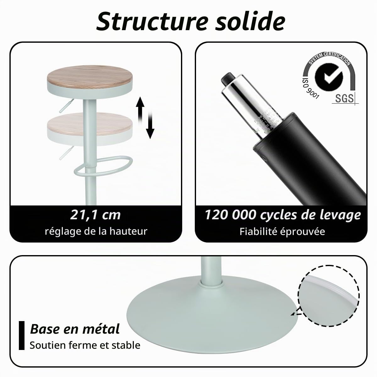 YOUNIKE Tabouret de Bar Lot de 2, Chaise de Bar à Manger en Bois Massif, Tabouret Haut Vintage, Tabouret Haut réglable pivotant, Facile à Assembler, Cuisine et Maison, Vert