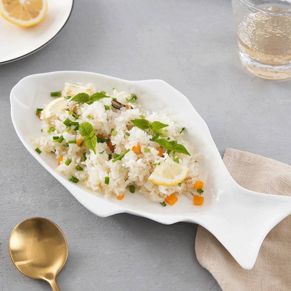 Fish Shaped Plate 15inch White Ceramic Fish Dish Creative Serving Decorative Platter Snack Storage Fruit Storage Platter for Restaurants Kitchen Home