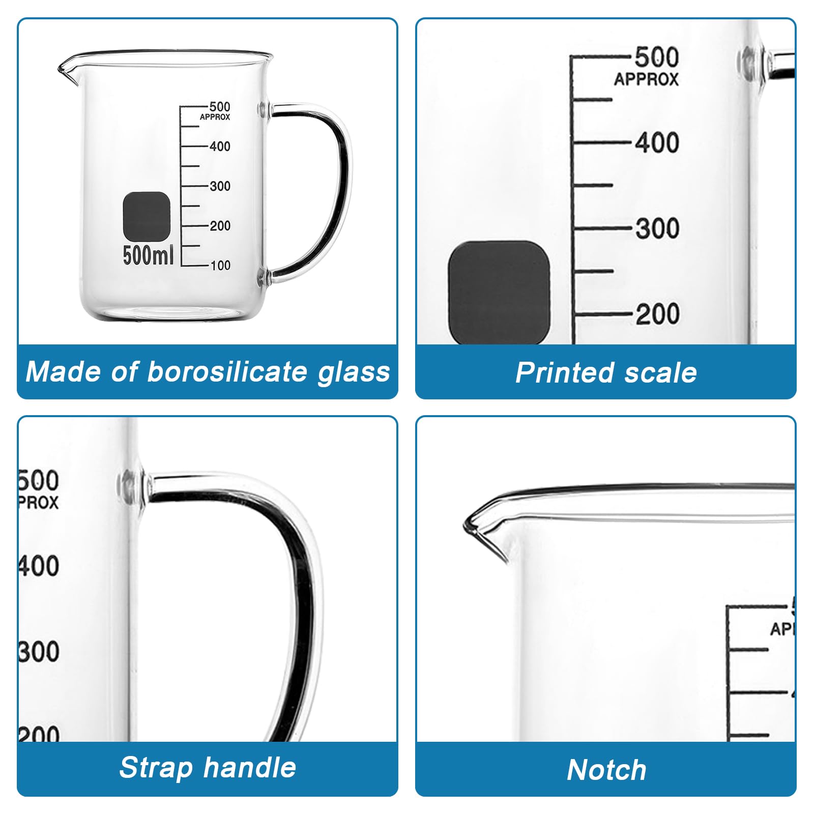 Becher In Vetro Borosilicato 2 Pezzi - 500ml, Con Graduazione, Per Laboratorio O Cucina - Foto 3