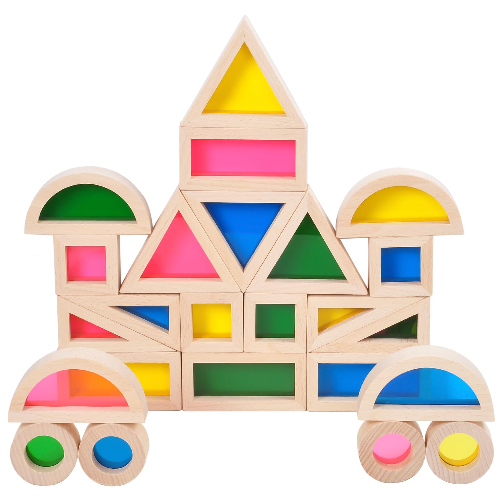 Wood Building Blocks Set 24pcs, Wooden Blocks for Toddlers, Rainbow Sensory Toys, Educational Toys, Preschool Wooden Stacking Toy for Kids
